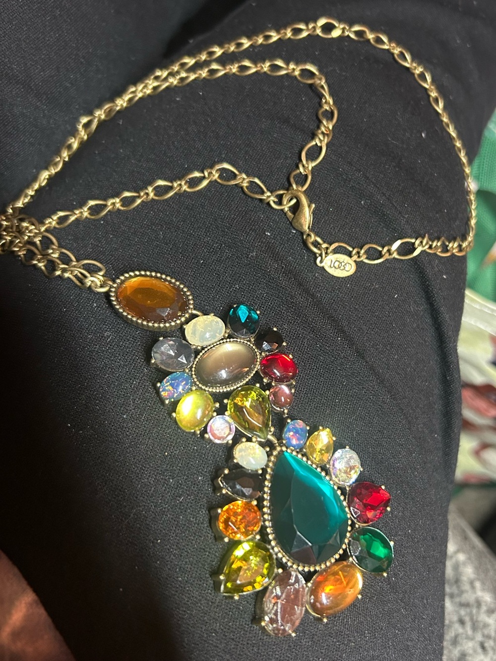 LOGO by Lori Goldstein Multicolor Teardrop Crystal Pendant Necklace - Gold